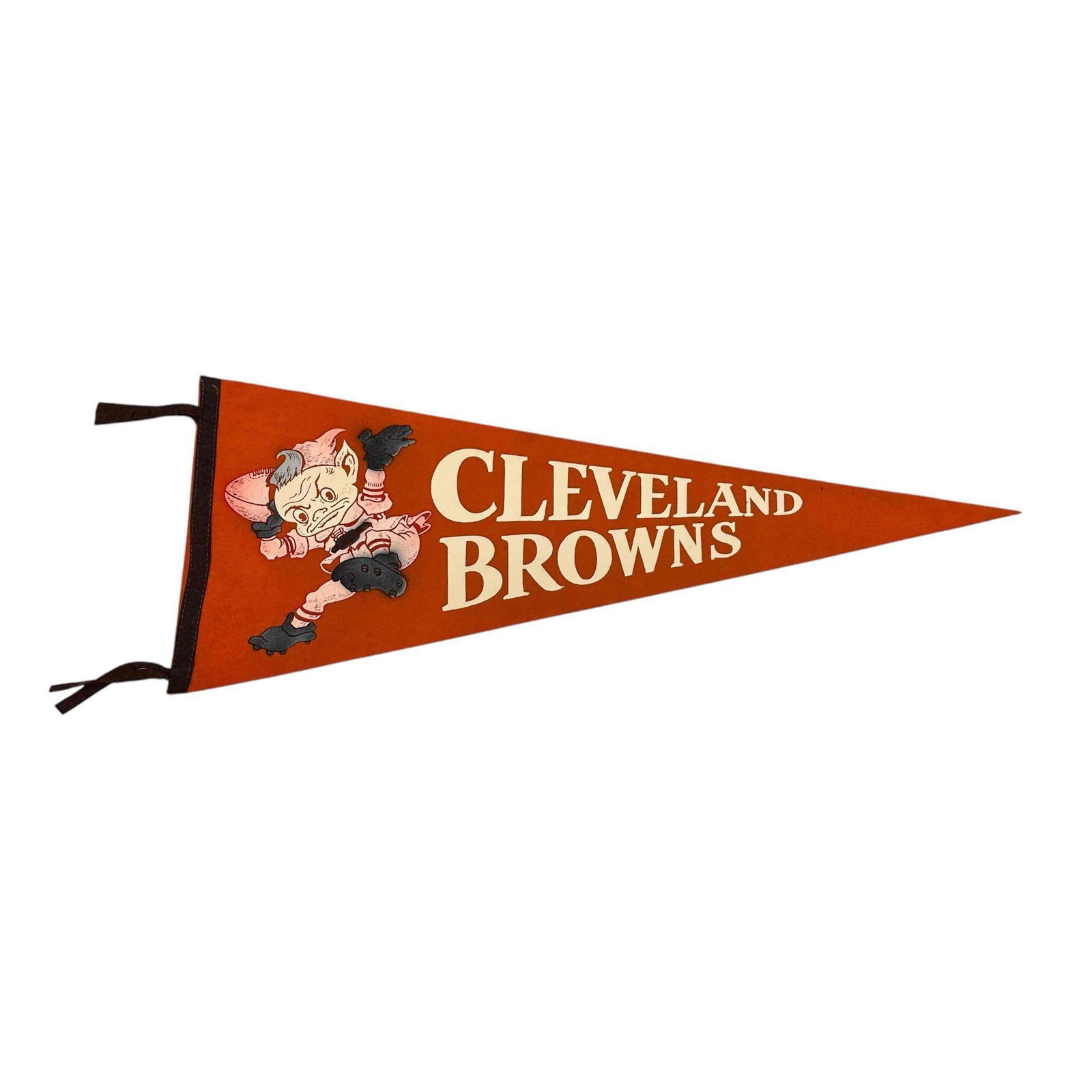 Vintage Mean Brownie Elf Orange Full Sized Pennant Cleveland Browns: Any condition statement is given as a courtesy to a client, is only an opinion and should not be treated as a statement of fact. Premier Auction Galleries LLC shall have no responsibility for any erro