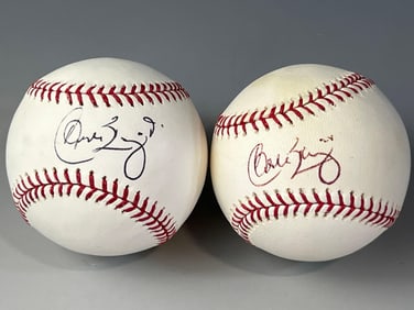(2) Carlos Baerga Autographed Baseballs Len Barker Collection