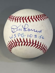 Don Larsen Autographed Baseball with World Series Perfect Game Inscription Len Barker Collection