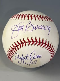 Jim Bunning Signed and Inscribed Perfect Game Baseball Len Barker Collection