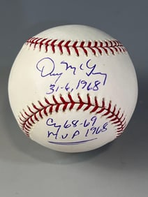 Denny McLain Autographed Baseball with Inscriptions Len Barker Collection