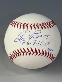 Tom Browning Signed and Inscribed Perfect Game Baseball Len Barker Collection