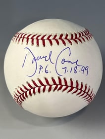 David Cone Signed and Inscribed Baseball Len Barker Collection