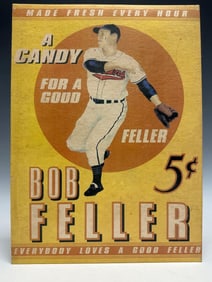 Bob Feller Candy Cardboard Store Advertisement 1940's
