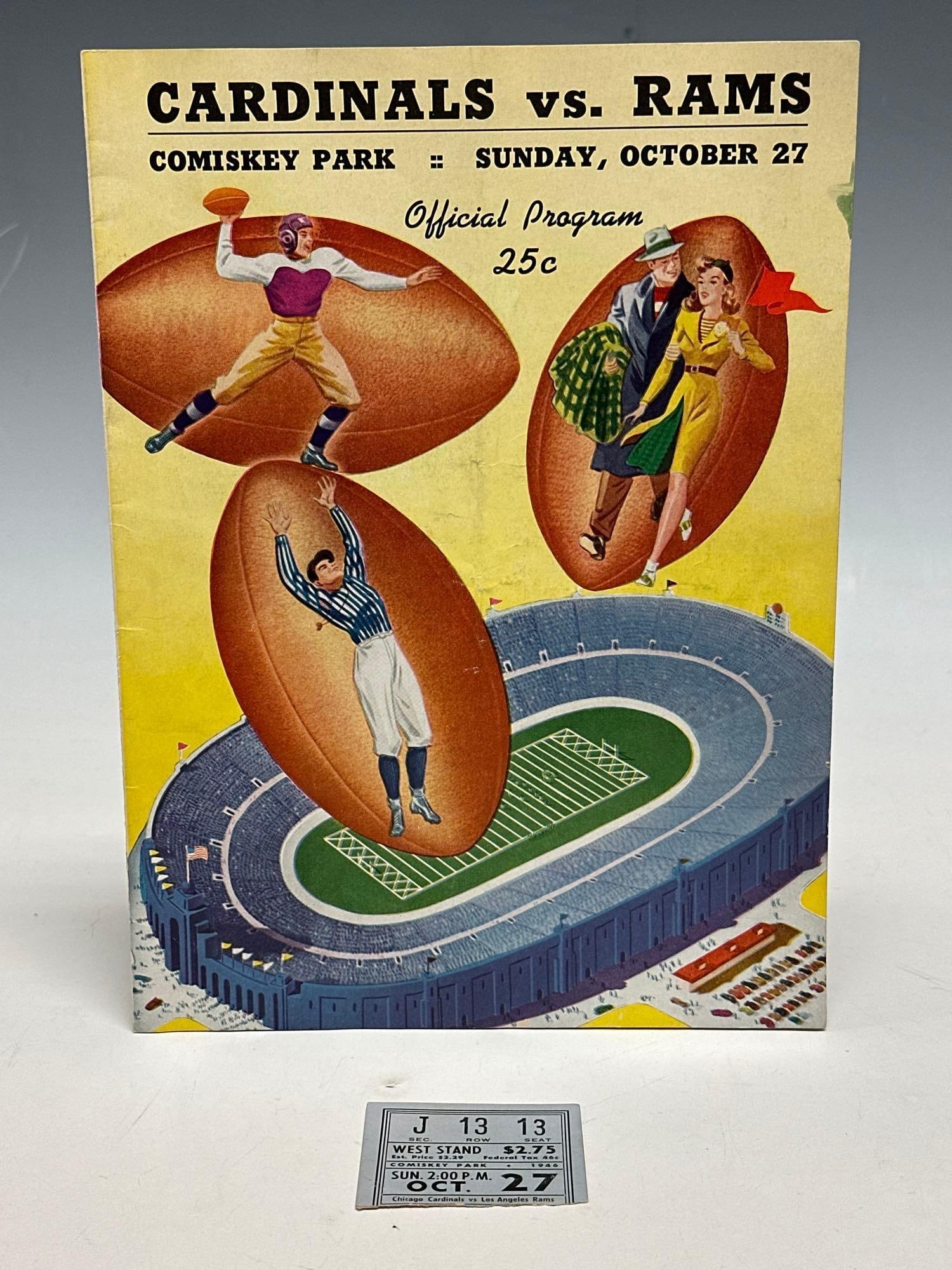 1946 Chicago Cardinals vs LA Rams (First Season) Program and Ticket Stub (1 of 12)