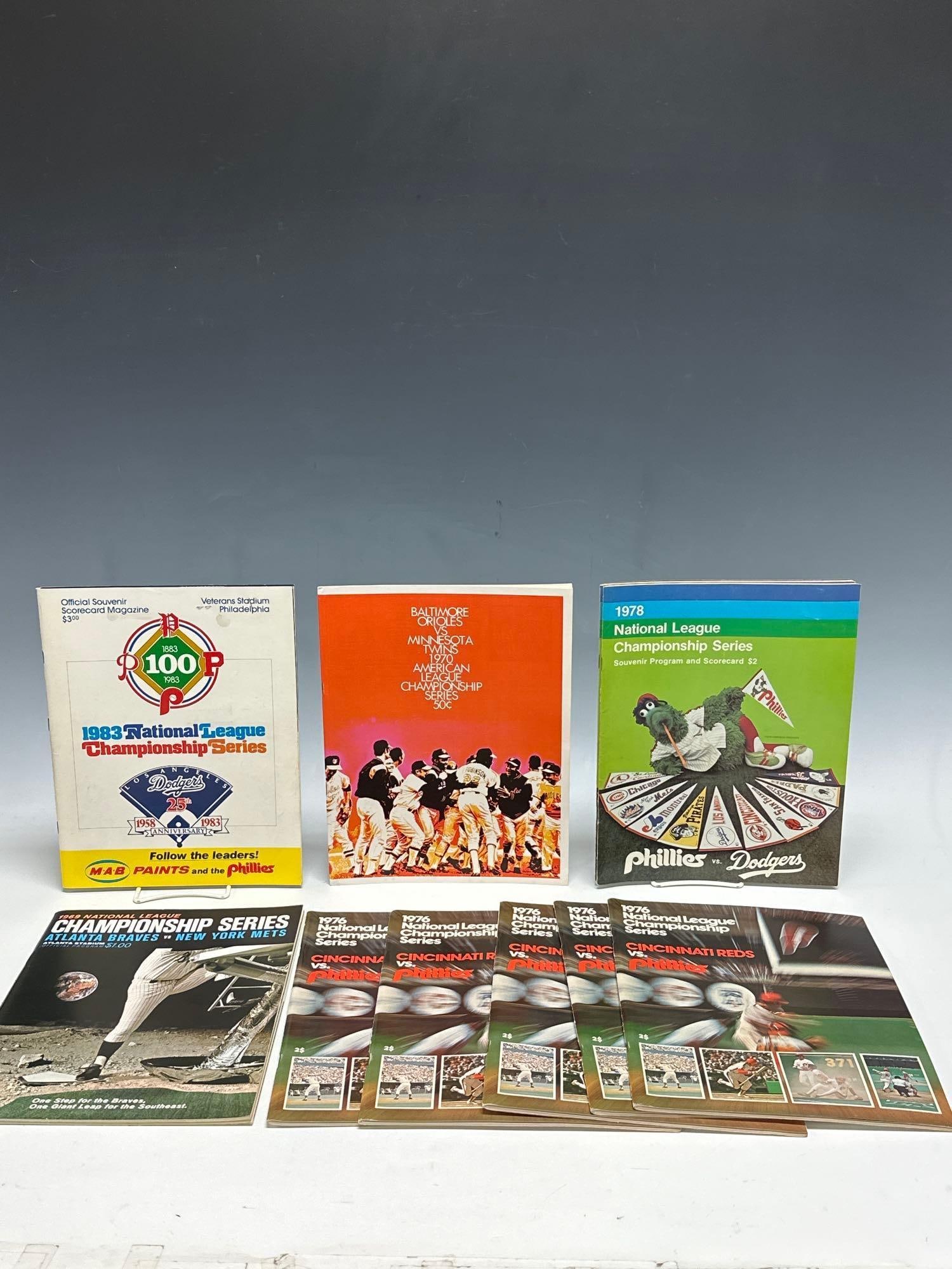 League Championship Game Programs Range 1969-1983 + Phillies Tickets: Any condition statement is given as a courtesy to a client, is only an opinion and should not be treated as a statement of fact. Premier Auction Galleries LLC shall have no responsibility for any erro