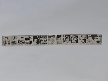 1950 R-423 Strip Card RARE Full Strip of (13) with Lou Gehrig, Walter Johnson,
