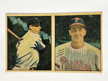 1951 Berk Ross Hit Parade of Champions Two Card Panel Joe DiMaggio and Granville Hanmer