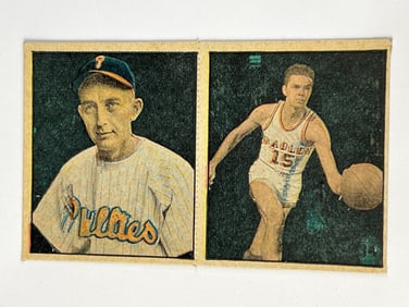 1951 Berk Ross Hit Parade of Champions Two Card Panel Eddie Waitkus and Paul Unruh