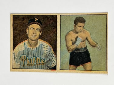 1951 Berk Ross Hit Parade of Champions Two Card Panel Ken Heintzelman and Jake LaMotta