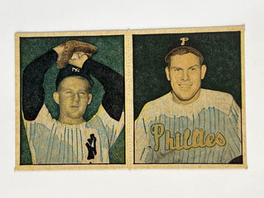 1951 Berk Ross Hit Parade of Champions Two Card Panel Whitey Ford and Robin Roberts