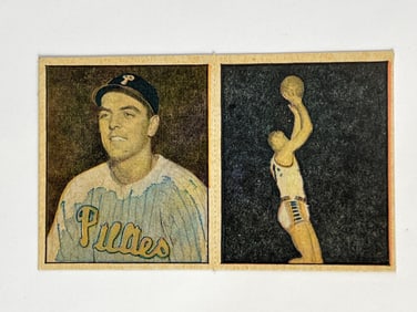 1951 Berk Ross Hit Parade of Champions Two Card Panel Curt Simmons and Bill Sharman