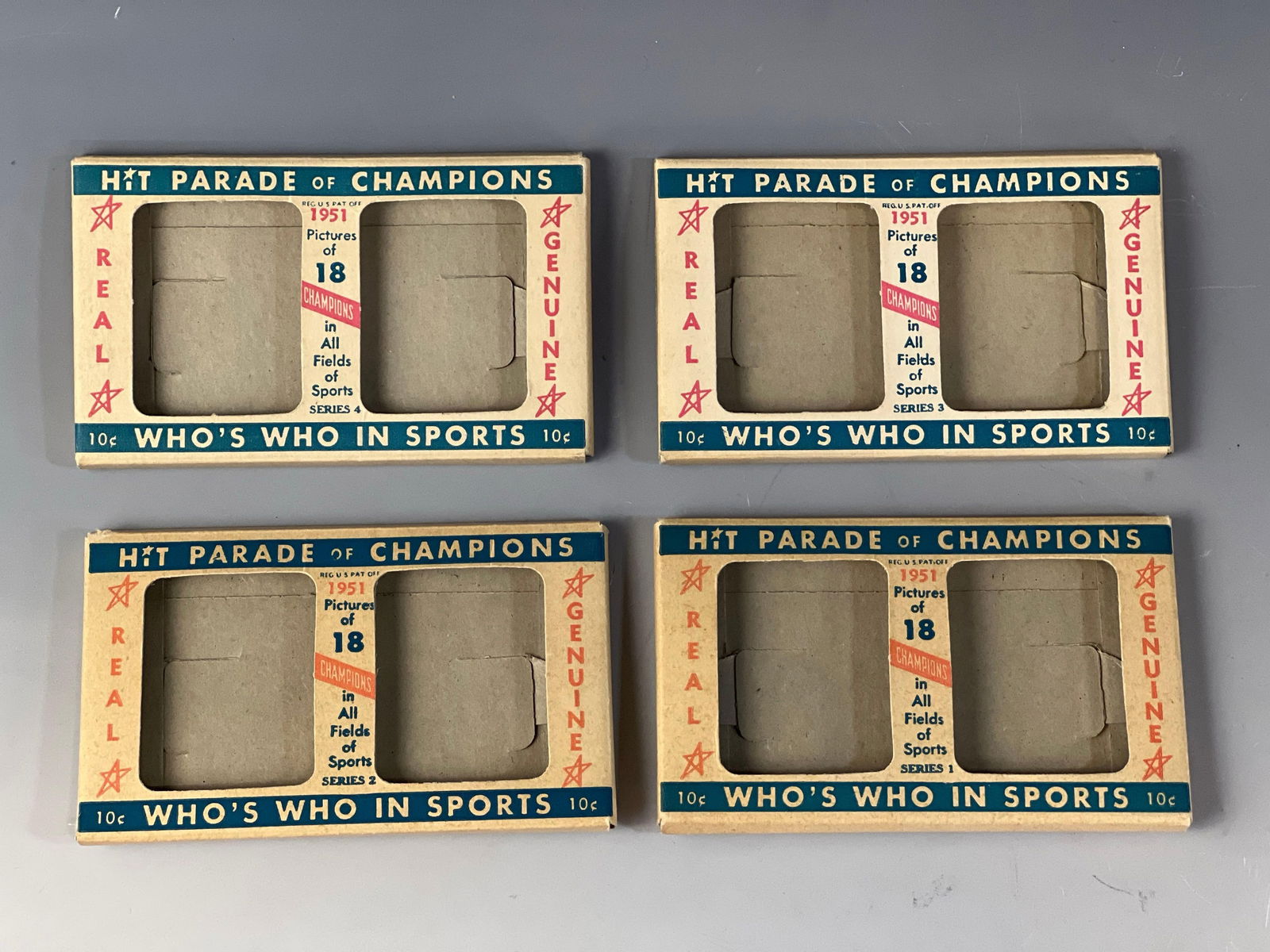 1951 Berk Ross Hit Parade of Champions Series 1,2,3,4 Empty Card Boxes/Packages/Packs (1 of 9)