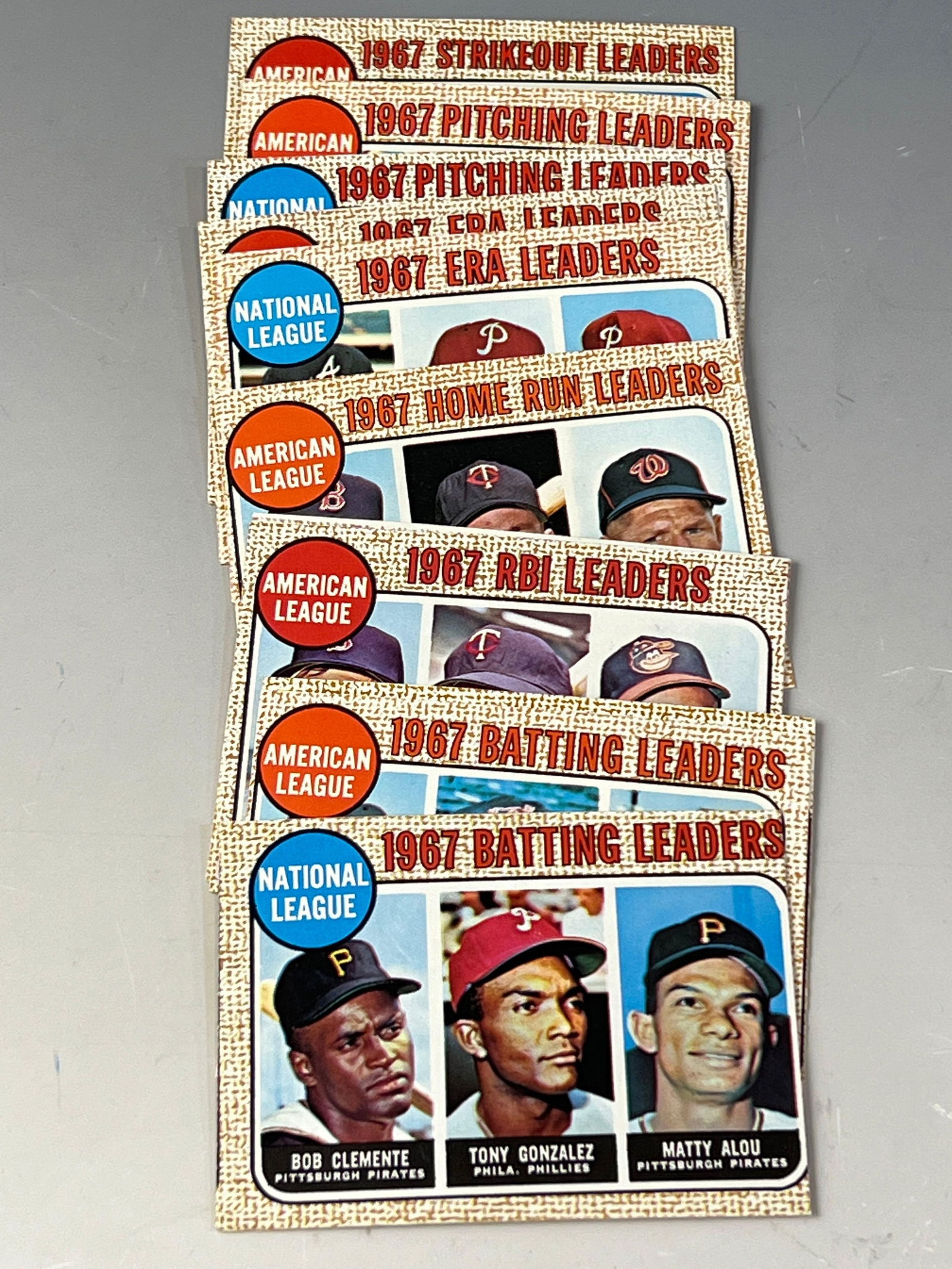 1968 Topps Baseball Leaders Cards #1-12 with Clemente, Aaron (1 of 14)