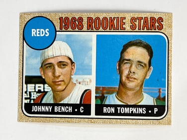 1968 Topps #247 Johnny Bench Rookie Card Cincinnati Reds RC with Ron Tompkins
