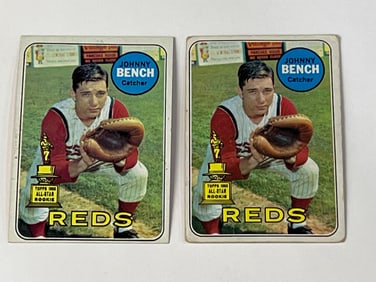 Pair of 1969 Topps #95 Johnny Bench Cincinnati Reds