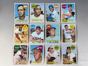 (12) 1969 Topps Baseball Card HOF Greats with Palmer, Kaline, Gibson, Yaz,