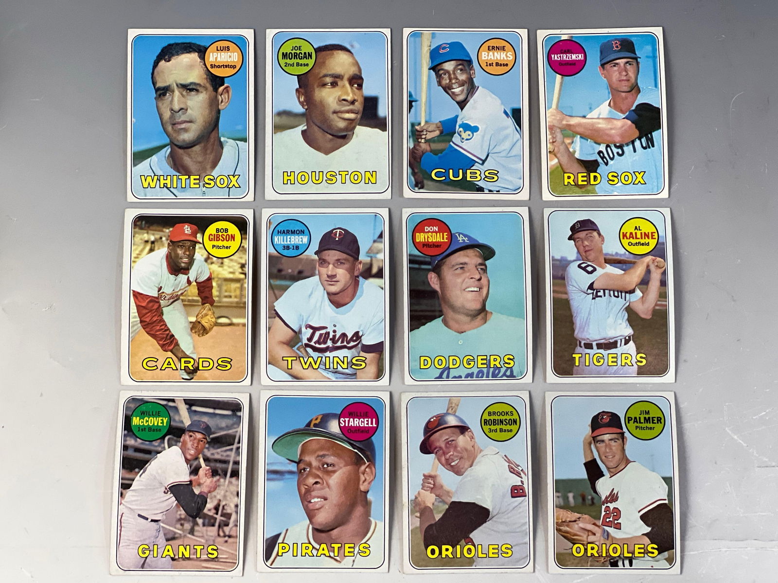 (12) 1969 Topps Baseball Card HOF Greats with Palmer, Kaline, Gibson, Yaz, (1 of 10)
