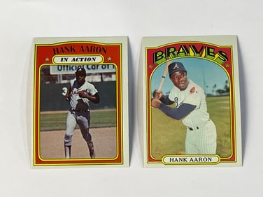1972 Topps #299 Hank Aaron and #300 In Action Card Atlanta Braves