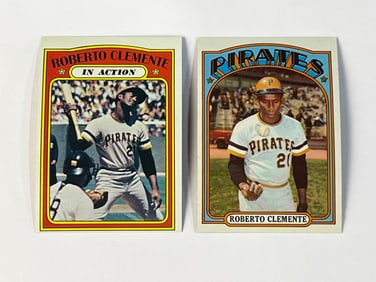 1972 Topps #309 Roberto Clemente and #310 In Action Card Pittsburgh Pirates