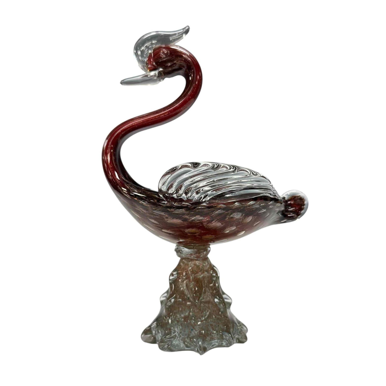 Venetian - Murano Art Glass Swan Dish: Measuring approx 11" h x 7" x 7". Good condition, no chips or cracks, see photos