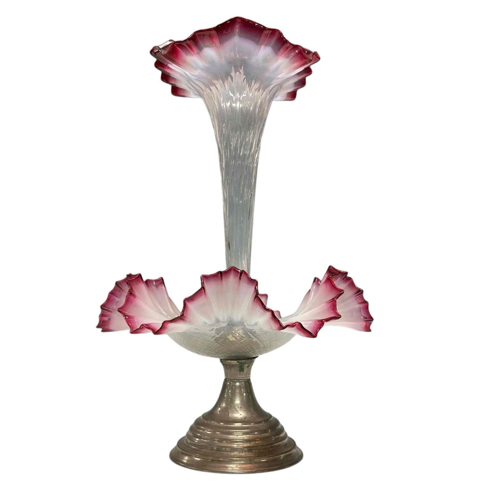 Cranberry Victorian Art Glass Trumpet Epergne (1 of 20)