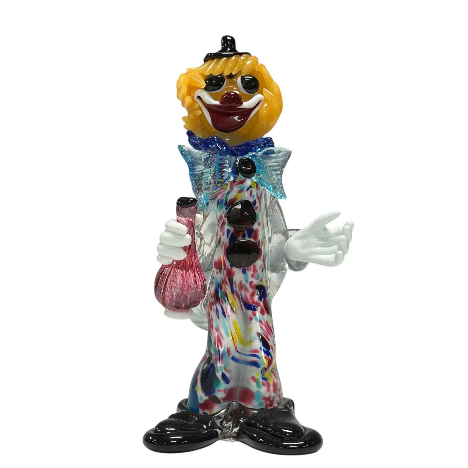 20th Century Art Glass Clown Sculpture Figurine: Murano style art glass clown. Measuring approx 10" tall. Good condition as shown, no issues, see photos