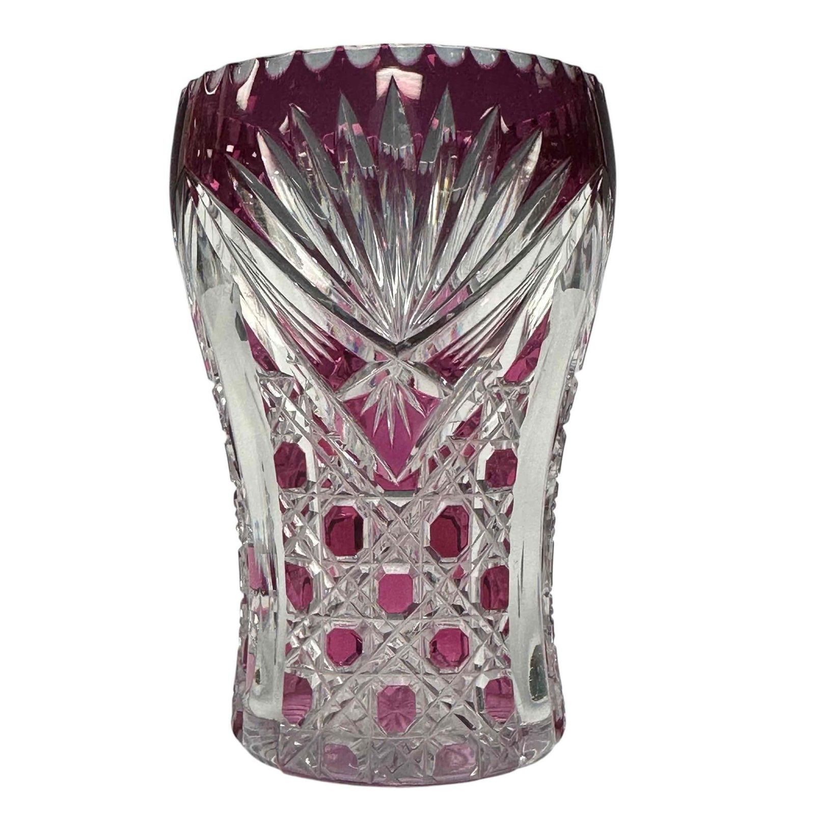 Czech Cranberry to Clear Cut Glass Vase (1 of 14)