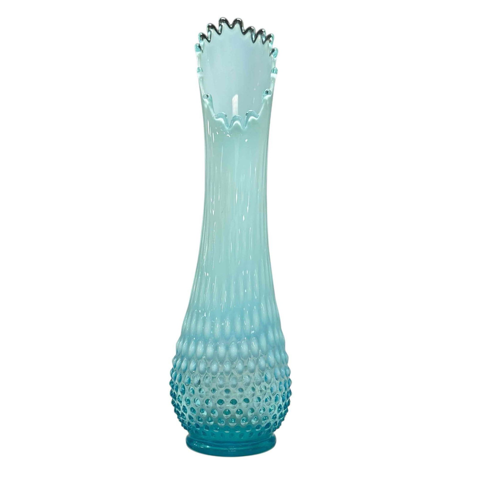 FENTON Blue Opalescent Hobnail Tall Swing Vase (1 of 13)