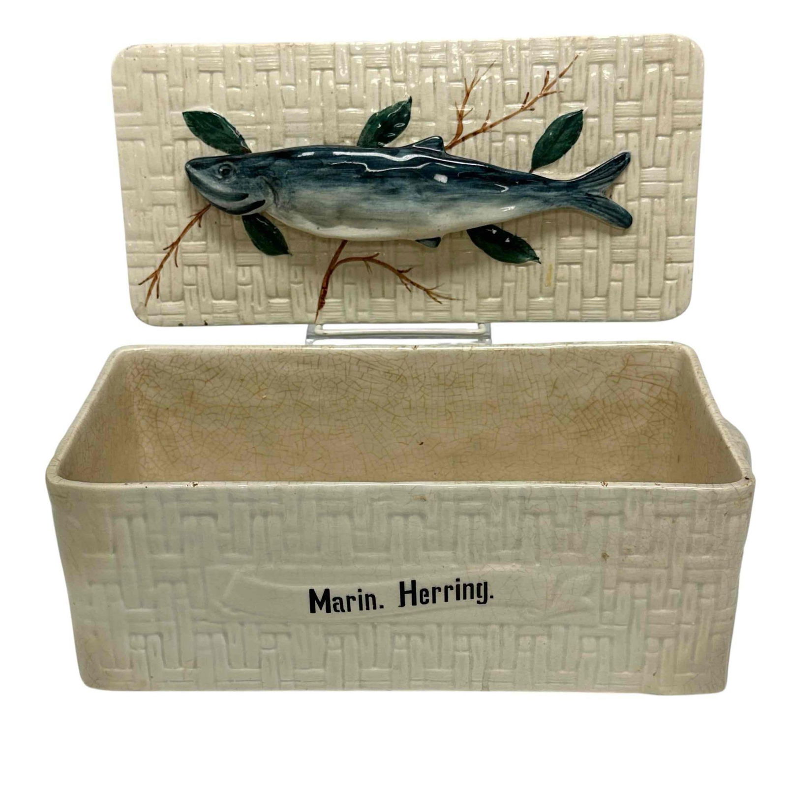 Antique German Majolica Herring Fish Box - Large 13" (1 of 17)