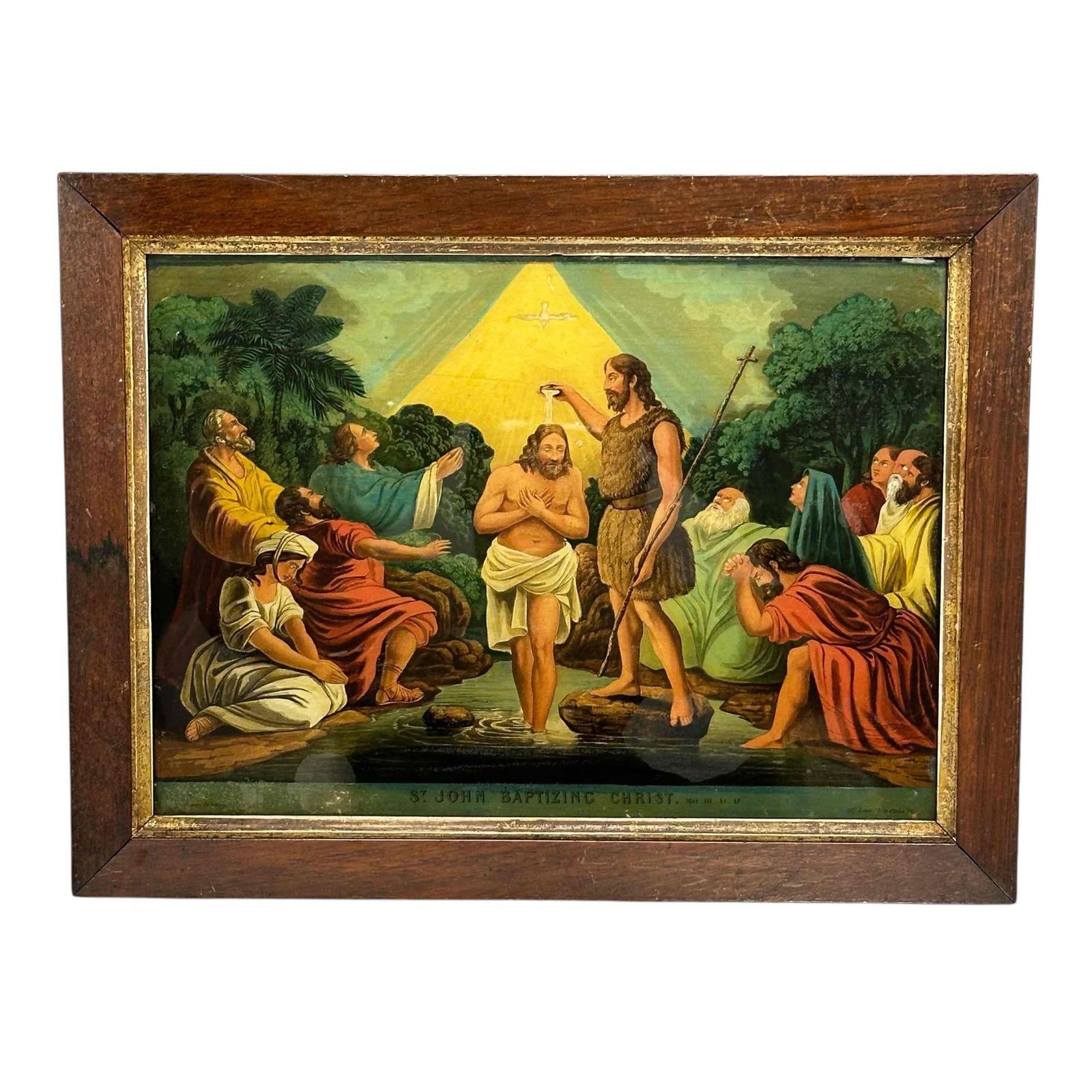 19th C. British School St John Baptizing Christ Mezzotint on Glass (1 of 15)