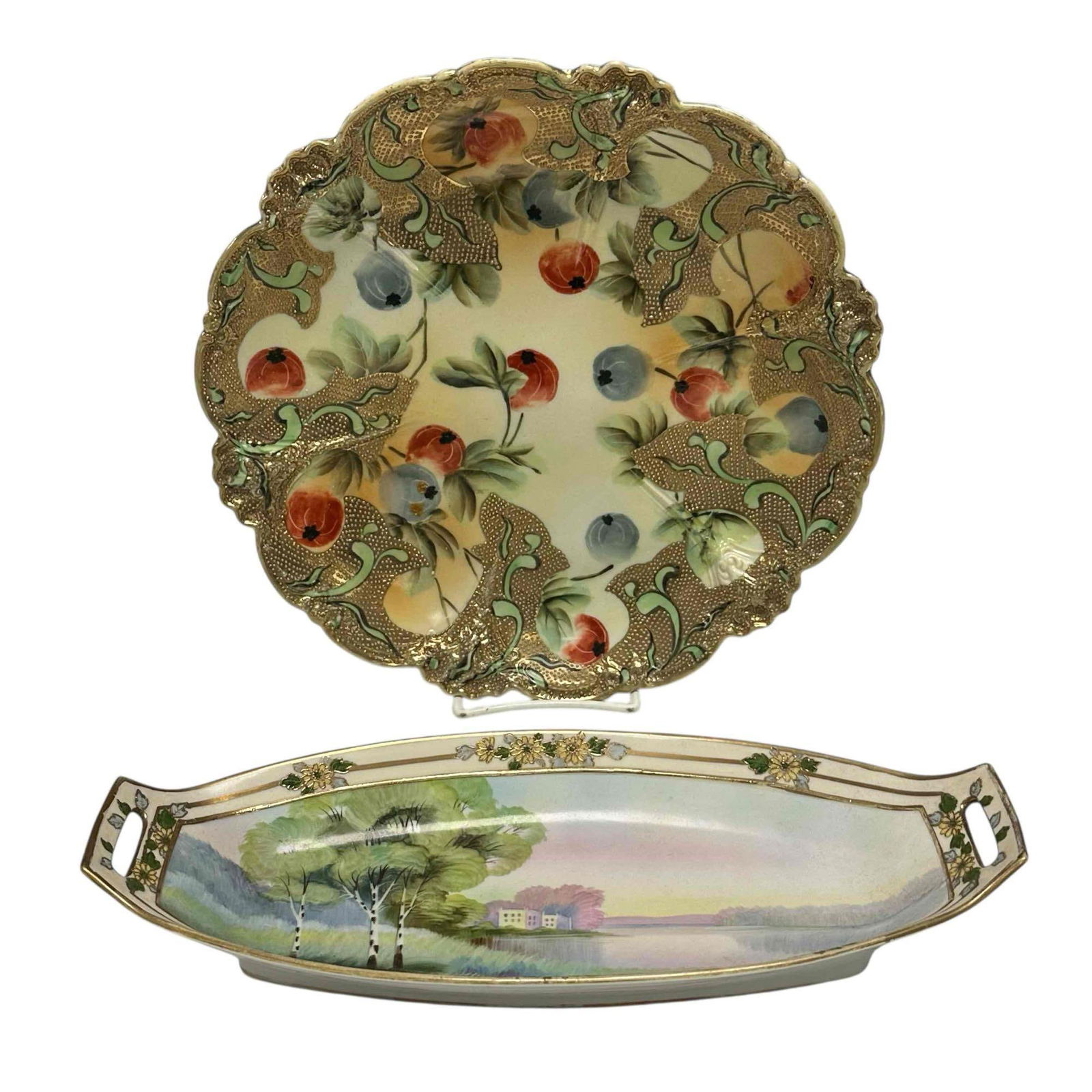 2 Hand Painted Nippon Porcelains - Relish Tray and Plate (1 of 19)