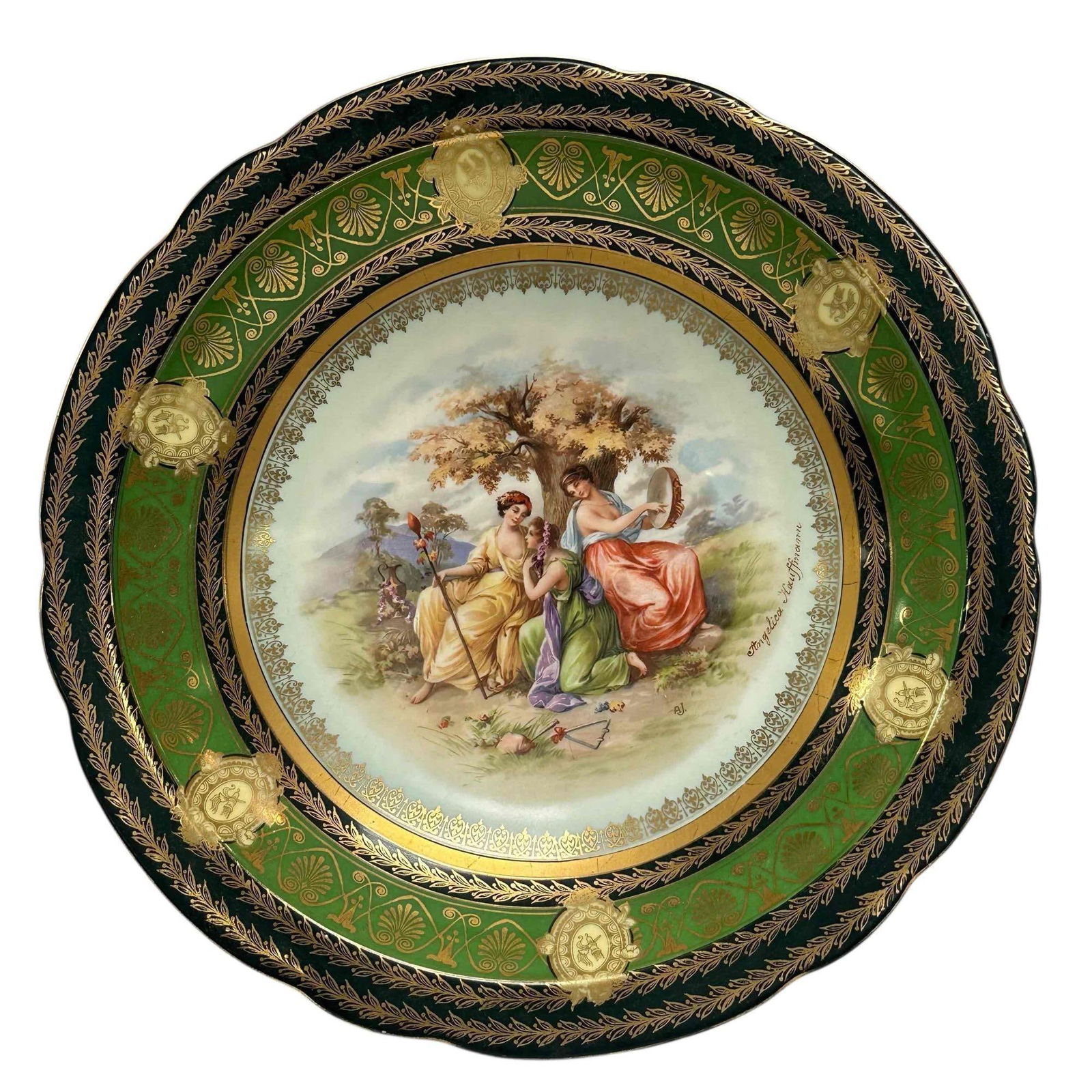 Porcelain Compote after Angelica Kauffmann: Austrian porcelain pedestal bowl / compote. Measuring approx 6" tall x 10" diam. Very good, no issues see photos