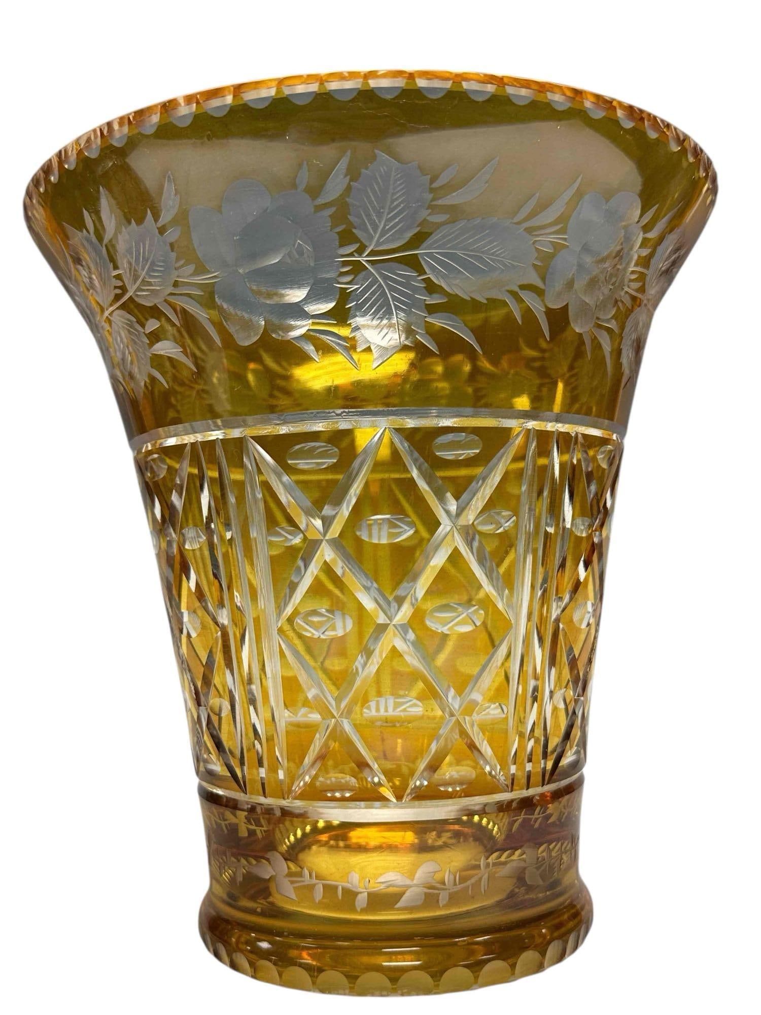 Bohemian Amber Cut to Clear Flared Form Vase (1 of 17)