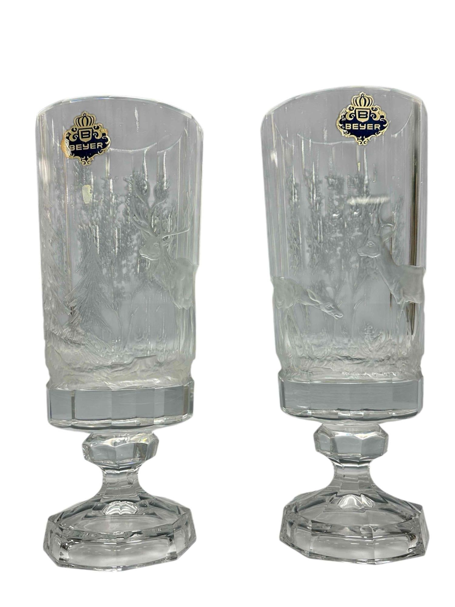 (2) BEYER Etched Deer Landscape Pedestal Vases (1 of 18)