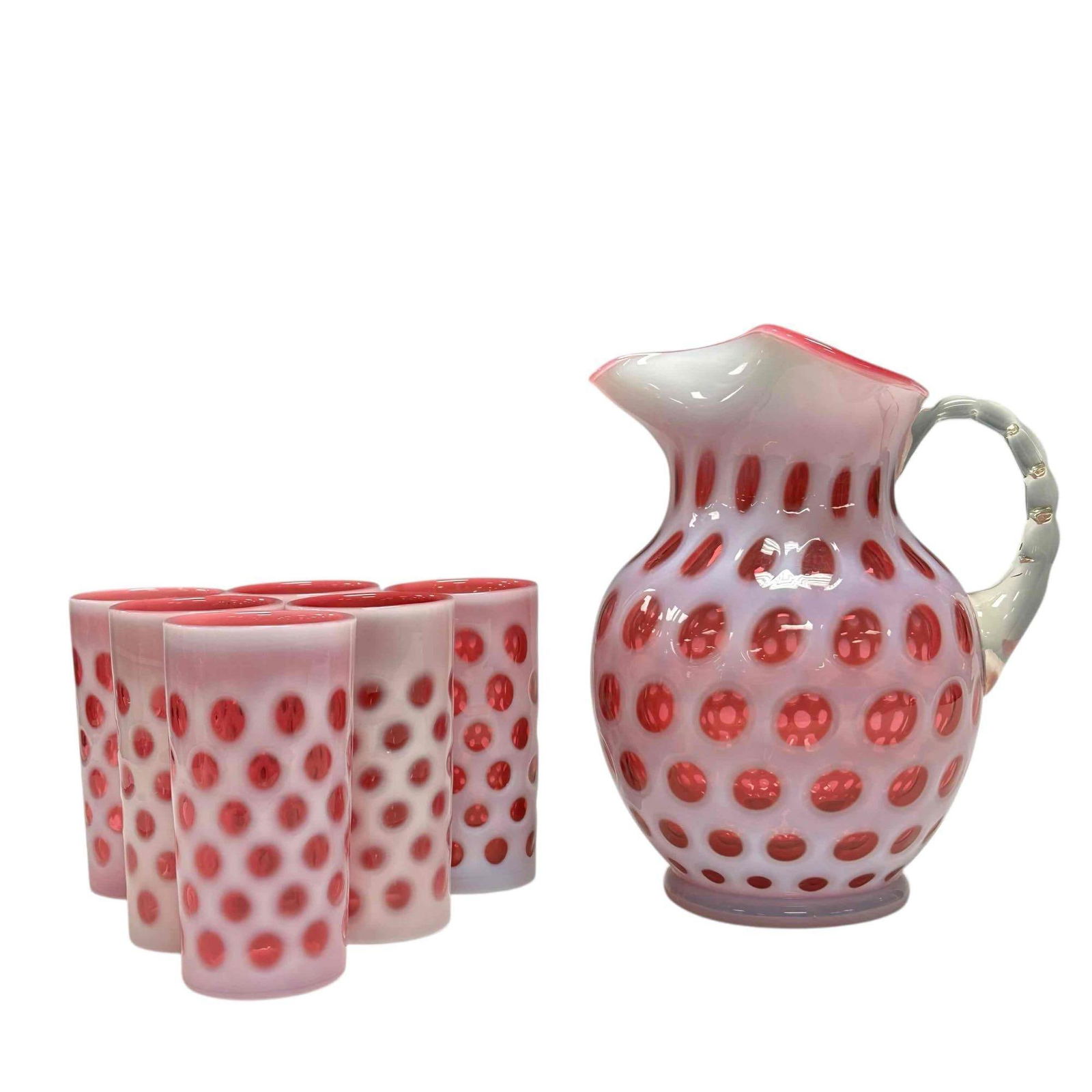 7pc Fenton Cranberry and Opalescent Drink Set (1 of 20)