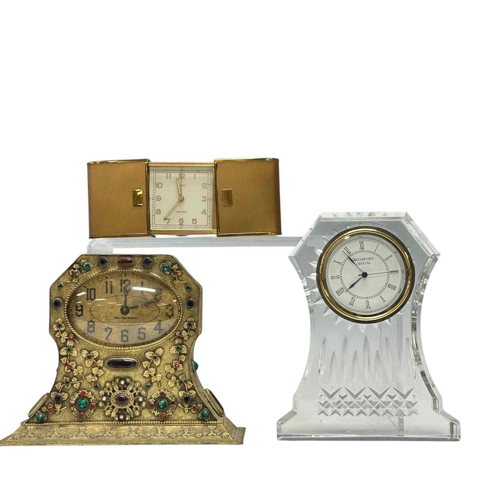 Three (3) Desk Clocks - Mechanical Art Deco & Waterford (1 of 19)