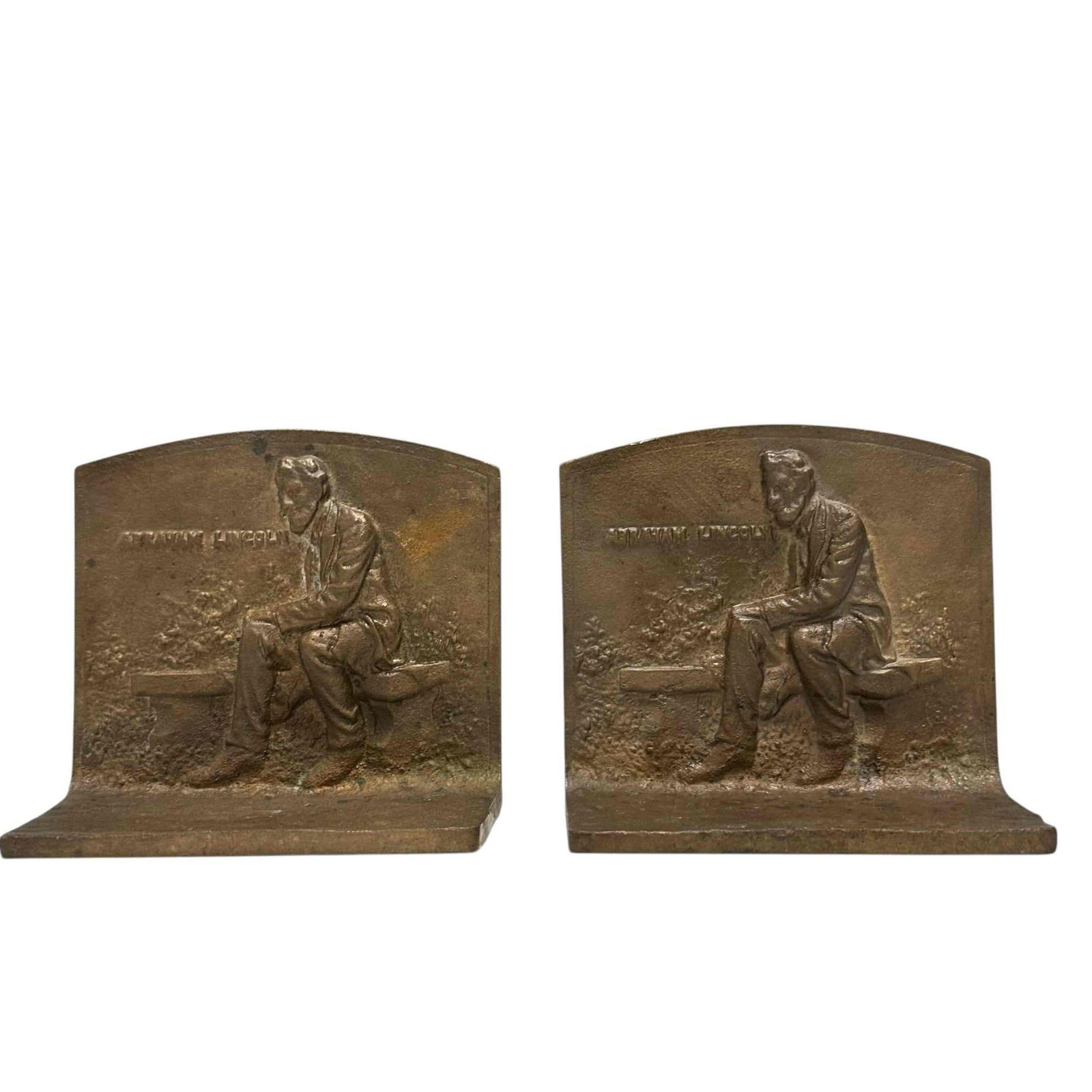 Two (2) Solid Bronze Bookends of Abraham Lincoln Seated on a Bench (1 of 10)