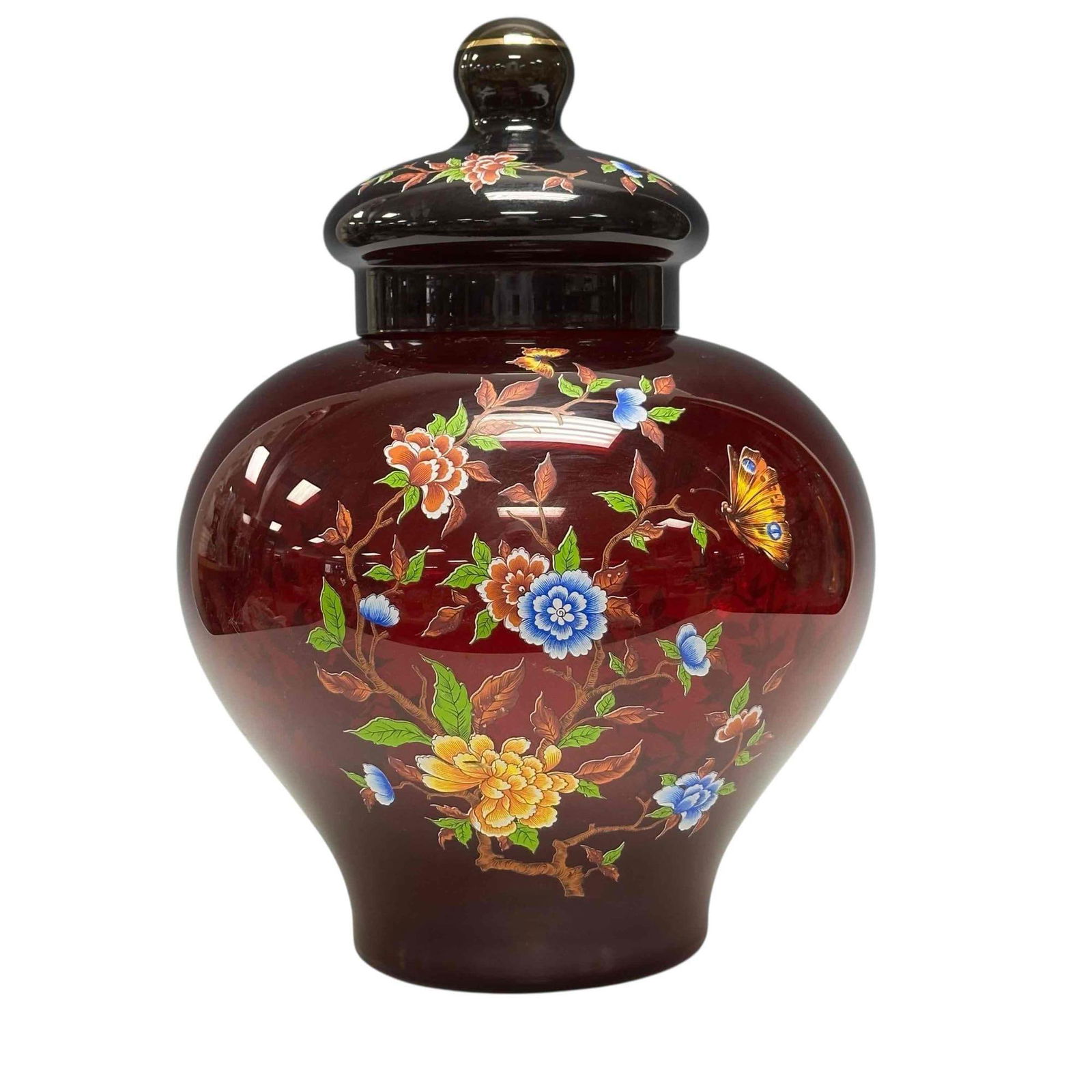Large Ruby Glass Enamel Decorated Ginger Jar (1 of 14)