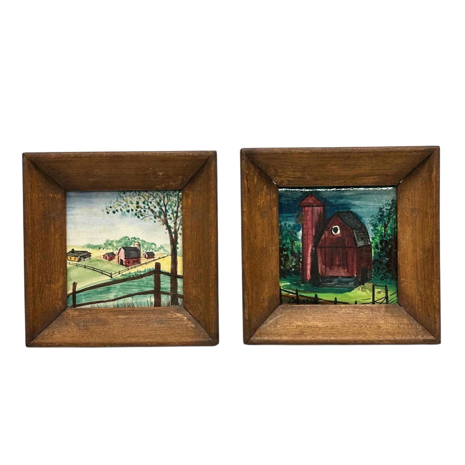 Two Framed Hand Painted Tiles - Wheeling Pottery (1 of 13)