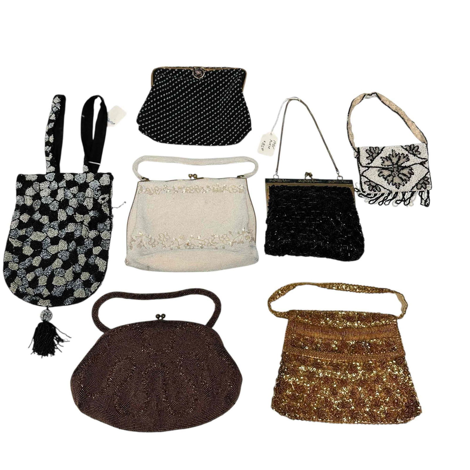 (7) Various Vintage Ladies Evening Hand Bags / Purses: French, Belgium, Whiting Davis and others. Mostly beaded bags, as shown, see photos for details.
