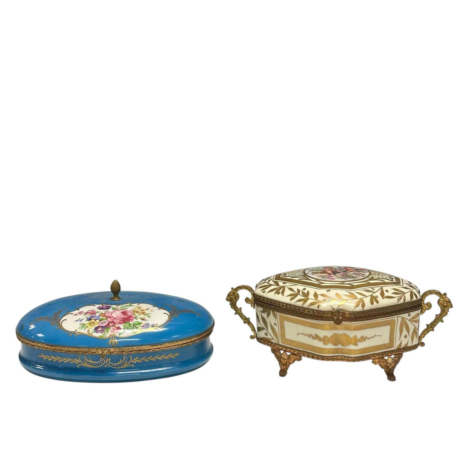 (2) Two Bronze Mounted Porcelain Lidded Boxes (1 of 18)
