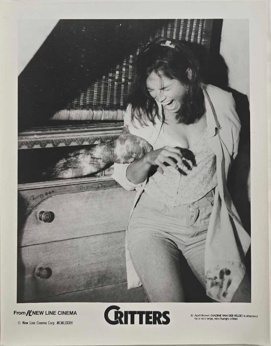 Critters 1 and 2 - Movie Stills: Quantity: 15 Year:1986 and 1991 Condition: B+ Country: U.S.A Studio: New Line and Columbia Television Size: 8x10 Genre: Horror Stars: April Brown, Scott Grimes, Dee Wallace Stone, Terrence Mann, Billy