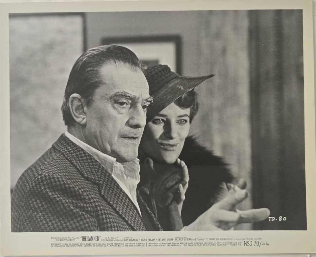 The Damned - 4 Candid - 7 Portraits - Set of 8 Color - Stills: Quantity: 19 Year: 1970 Condition: B+ Country: U.S.A Studio: Warner Brothers - Luchino Visconti - Director Size: 8x10 Genre: War Stars: Dirk Bogarde, Luchino Visconti, Ingrid Thulin, Charlotte Ramplin