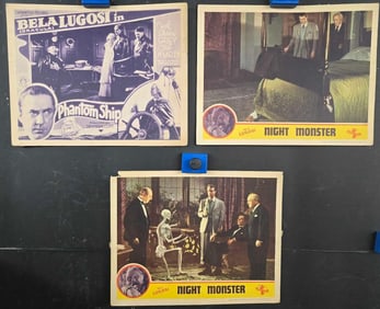 2 Night Monster Lobby Cards - 1 Phantom Ship Lobby Card