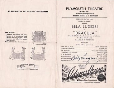 Bela Lugosi - Autographed "Dracula" playbill from Boston