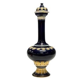 19th Century Meissen Cobalt Porcelain Lidded Vase / Decanter