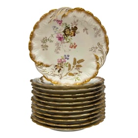 Set of 12 FRENCH Decorated Porcelain Plates