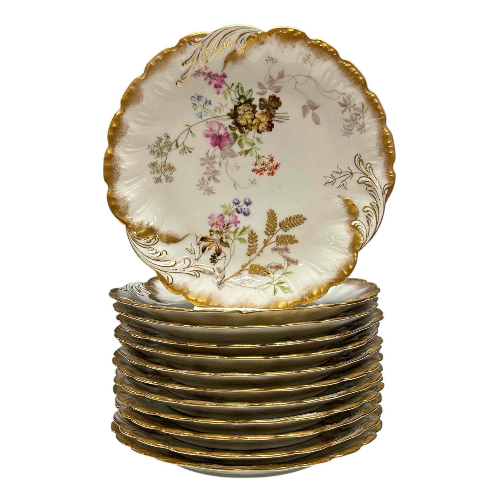 Set of 12 FRENCH Decorated Porcelain Plates (1 of 20)