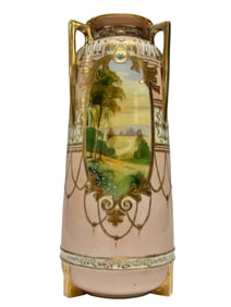 Incredible Art Deco Nippon Vase - Green M with Wreath Mark